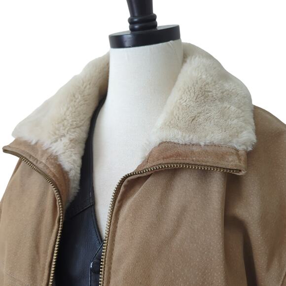 Winlit Vintage Brown Suede Leather Reversible Faux Fur Jacket Oversize Medium - Picture 3 of 12